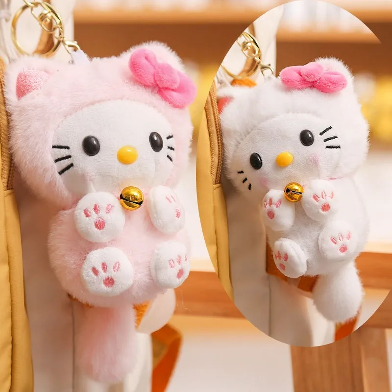 Uroczy breloczek z pluszową lalką Hello Kitty, modny, kreskówkowy wisiorek KT do plecaka z dzwoneczkiem, ozdoba do torby, zabawka dla dzieci, prezent na święta.