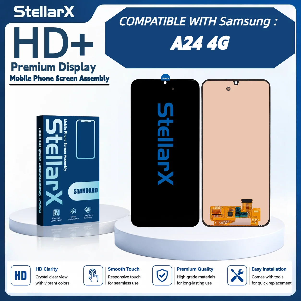 StellarX HD+ High Resolution Display Screen Replacement for Samsung A24 4G LCD Assembly Without Frame with Free Tools