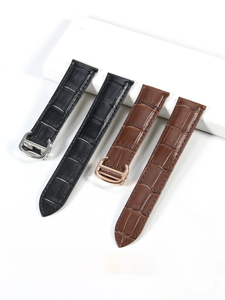 For Cartier Tank Waterproof Comfortable Genuine Leather 18 20 22 23 25mm Watchband London Solo Cowhide Single Tail Watch Strap