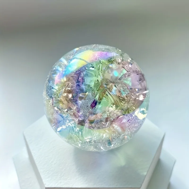 Bola de cristal de arco iris de fuego y hielo de Aura, bola de cristal de arco iris con grietas de hielo de aura, curación de cristal, curación de Reiki, cristal, decoración del hogar