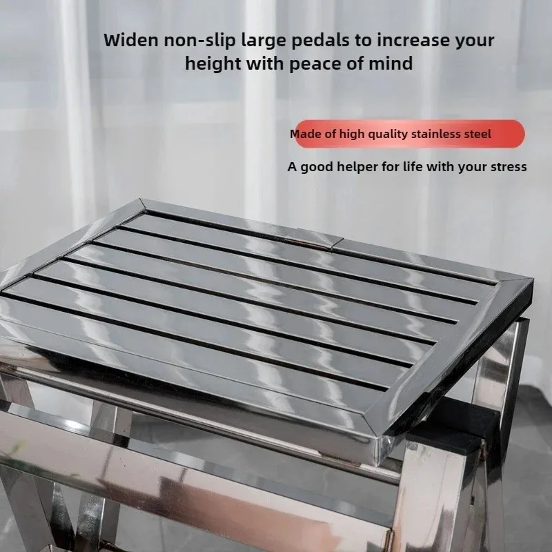 Home Stainless Steel Ladder Stool Folding Telescopic Thickened Step Ladder Indoor Multi-functional Portable 3 Step Ladder Bench