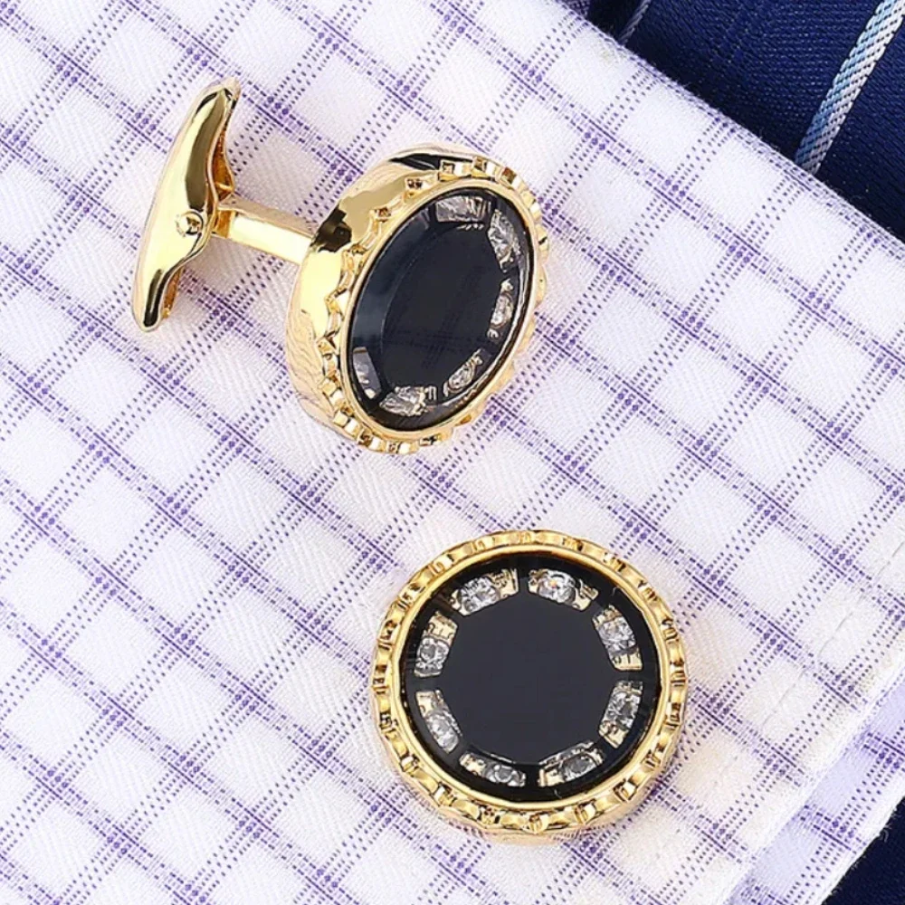 

New Round Rhinestone French Cufflinks Shirts Buttons Men's Business Jewelry Zircon Cuff Links Men Wedding Accessories Gifts