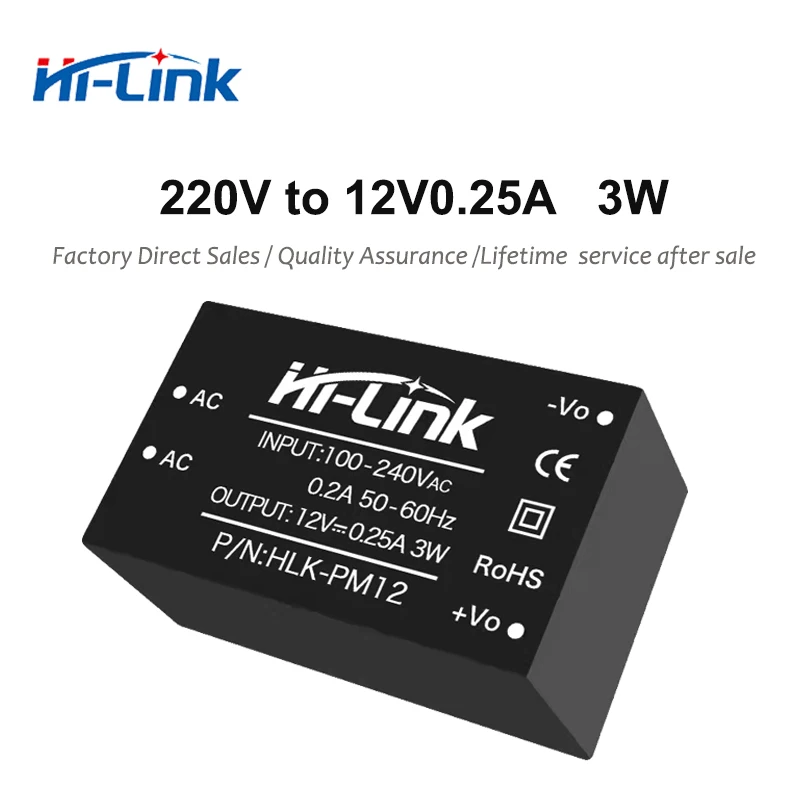 Hi-Link HLK-PM12 Импульсный преобразователь ACDC 3 Вт 220 В/100 В до 12 В 250 мА Понижающий модуль питания Импульсный светодиодный модуль освещения
