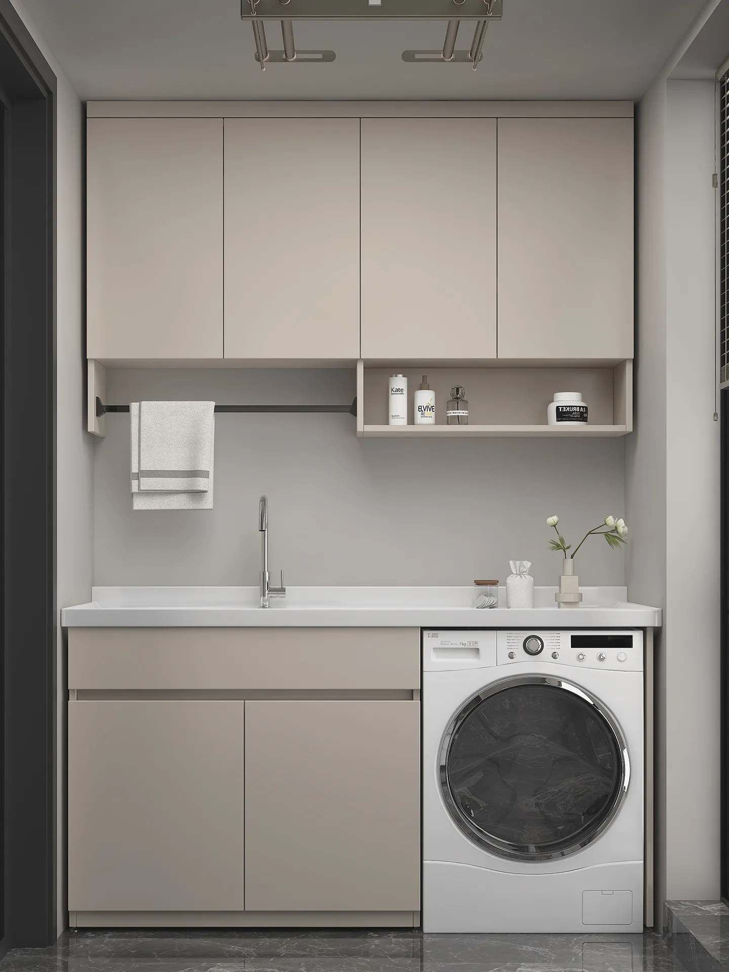 CX honeycomb aluminum washing machine balcony integrated cabinet, laundry table with washboard