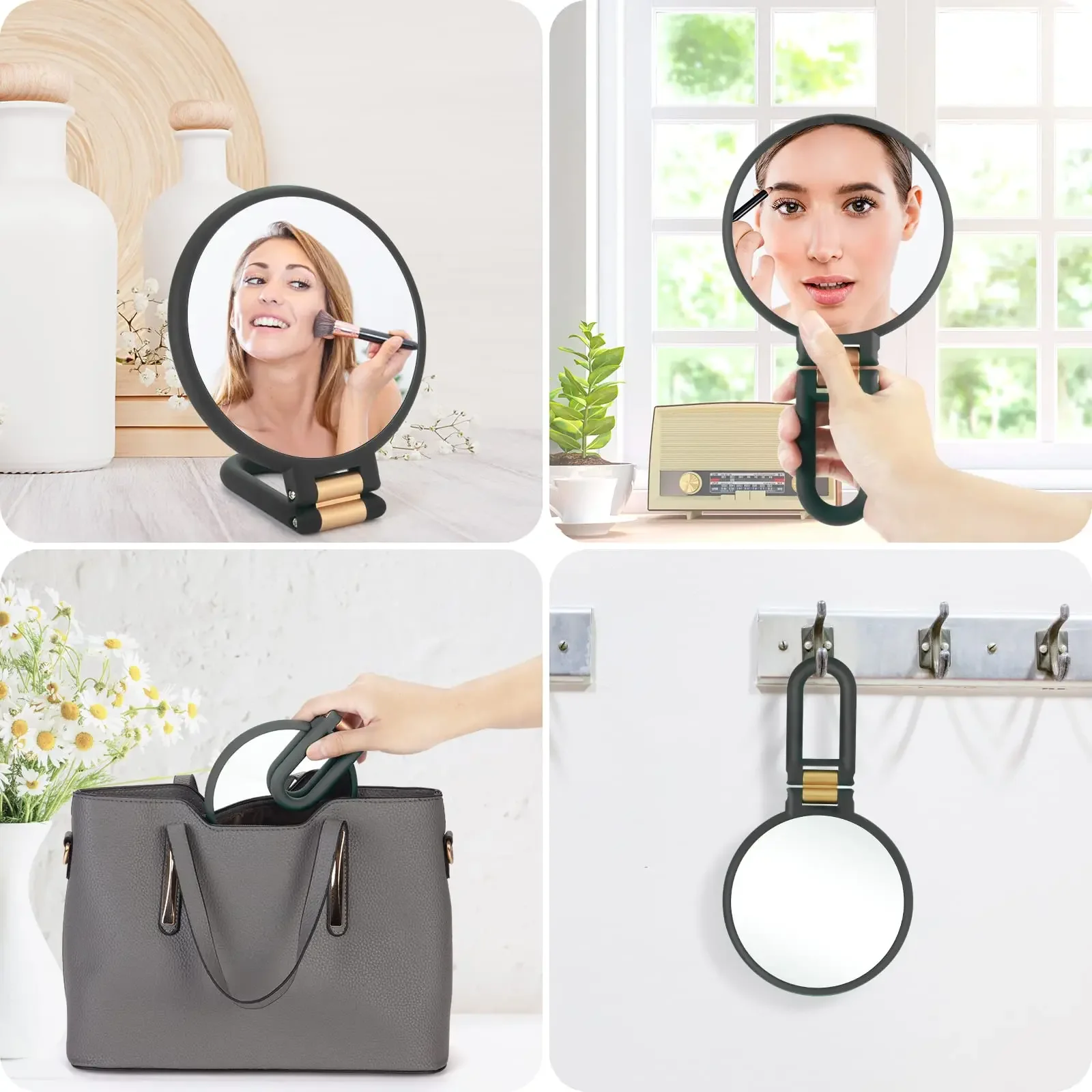 Beauty Hand Mirror, 30X Magnifying Mirror on Stand, Double Sided Magnifying Mirror with 30X/1X Magnification, 360°Adjustable Ha