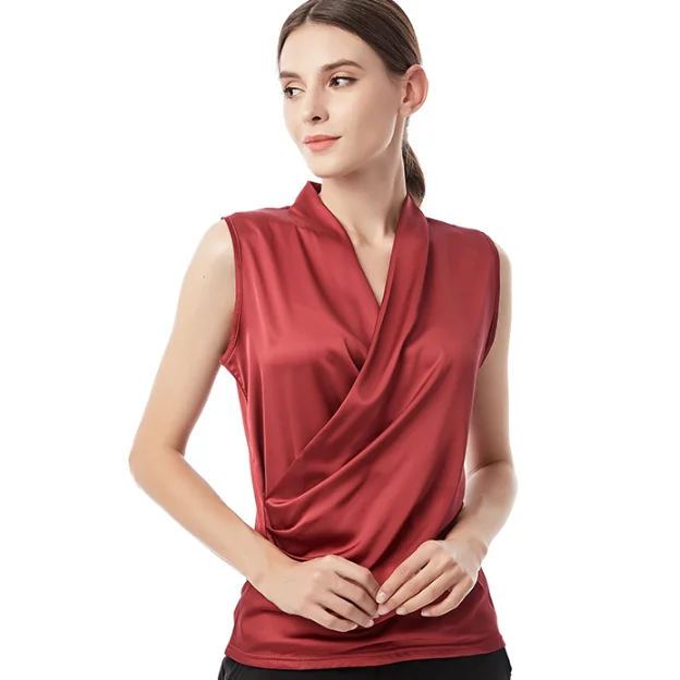 New smooth satin vest female sleeveless blouse V-neck top Slim fit outside wearing a small shirt women blouses