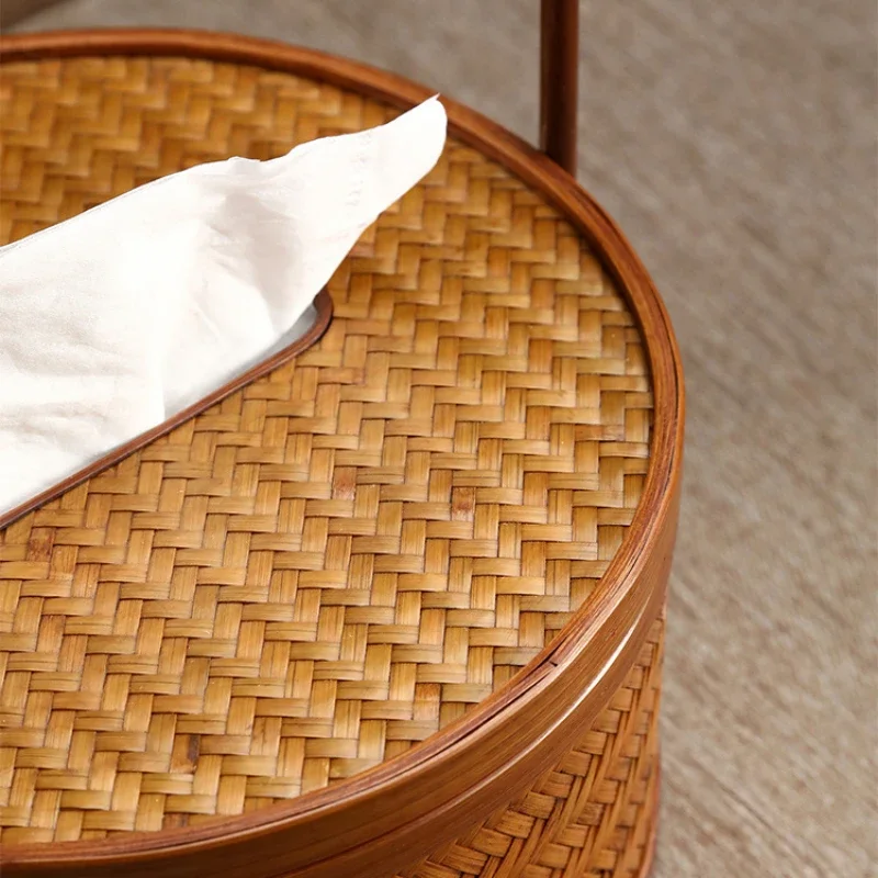 Retro Chinese Style Tissue Box Bamboo Woven Napkin Box Handheld Rectangular Paper Holder Living Room Tea Ceremony Decorations