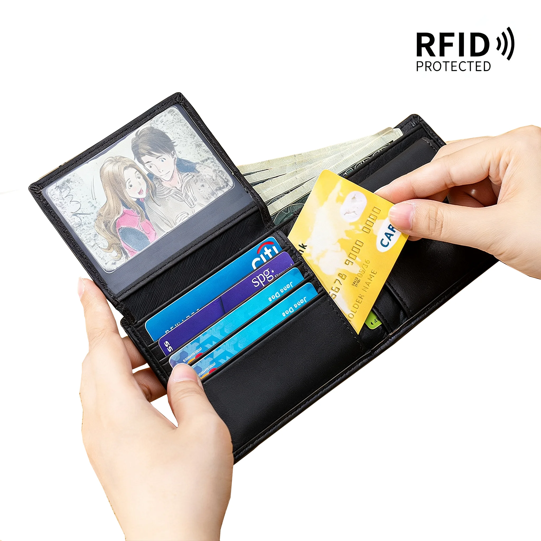 

Мужской кожаный кошелек с RFID-защитой, из натуральной коровьей кожи, многофункциональный, для кредитных карт, с зажимом для денег.