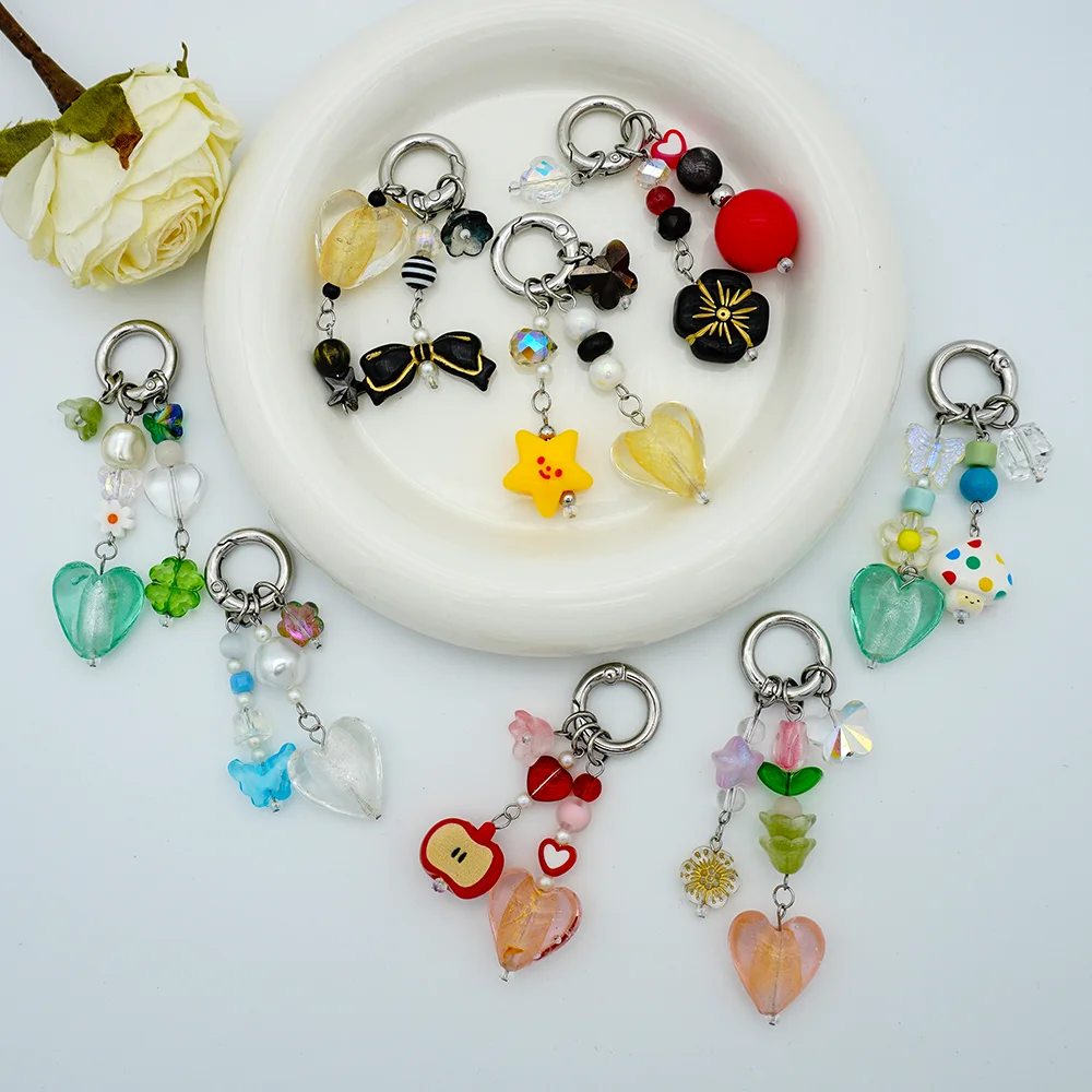 Original new product: Cute and stylish 3D glass heart-shaped phone bag pendant keychain