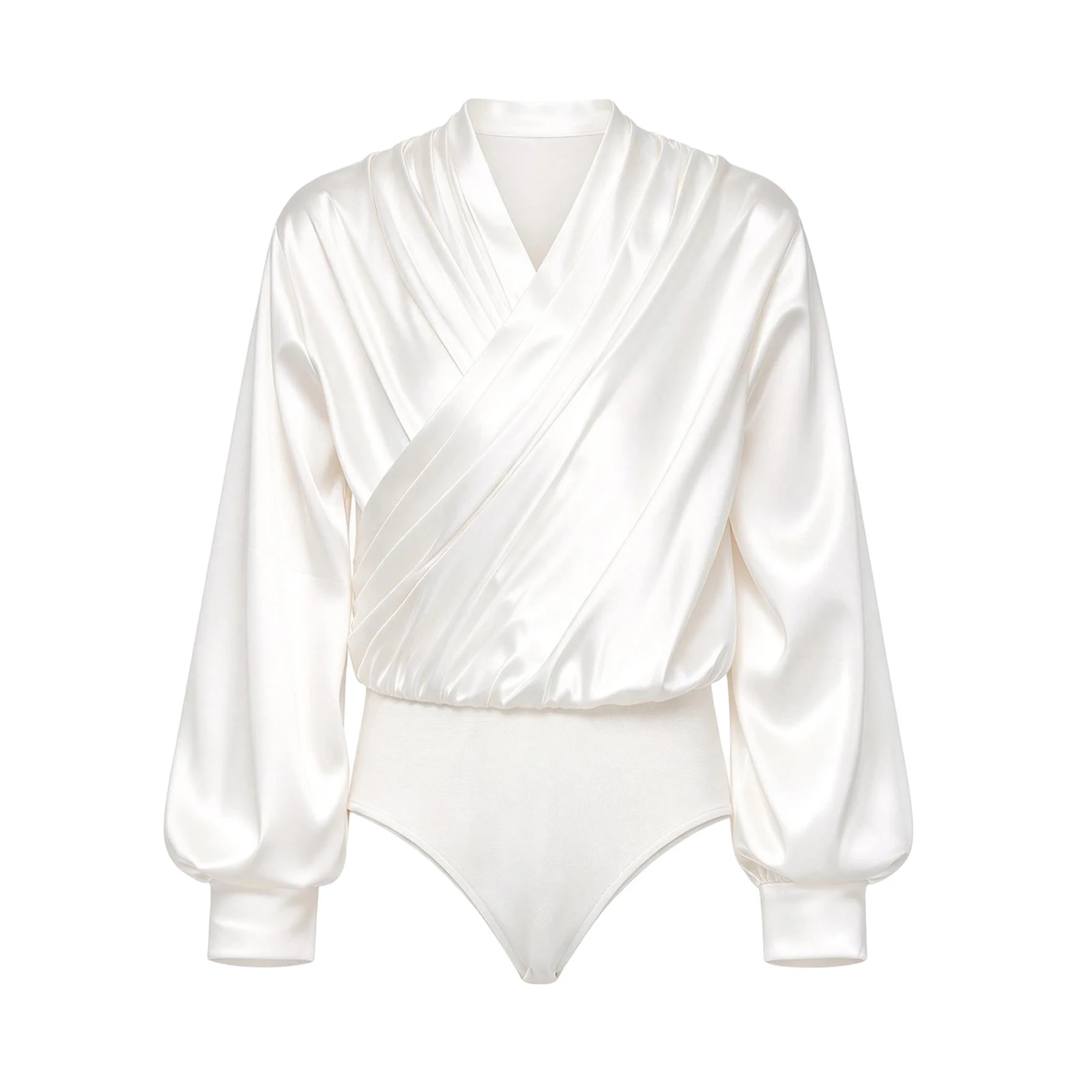 Satin Wrap V-neck Shirt Bodysuit for Boys Kids Ruched Long Sleeve Dance Leotard for Piano Performance Birthday Party Costume