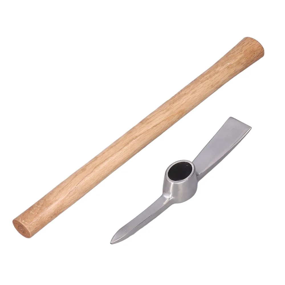 Durable Stainless Steel Hand Cultivator Silver Wooden Handle Pickaxe Tool Detachable Design Dual Head Garden Mattock