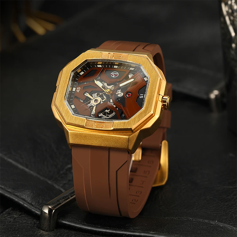 Forsining New Released men Mechanical Automatic Wristwatch Business Leather Strap 30m waterproof Watch Skeleton Tourbillon Watch