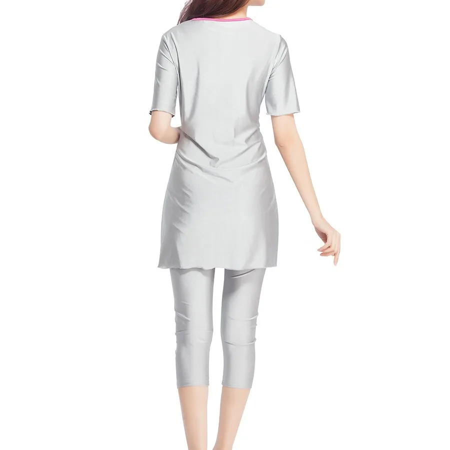 Summer Muslim Swimwear for Women 2 Set with Chest Pad No Steel Ring Swimsuit Sportwear Black Clothing Highly Elastic