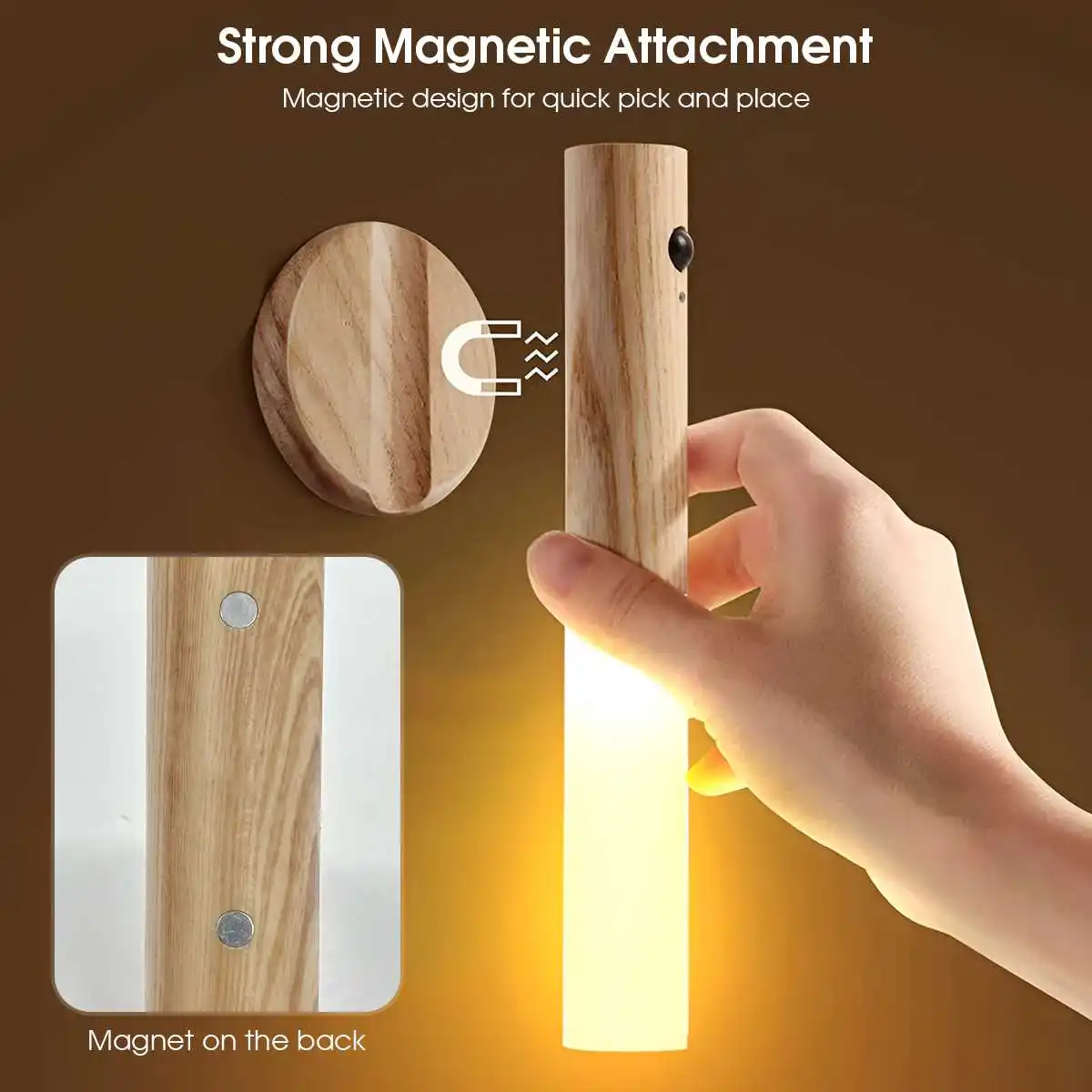 Imitation Wood Art Light Human Body Induction Small LED Night Light USB Charging Hallway Induction Light Closet Induction