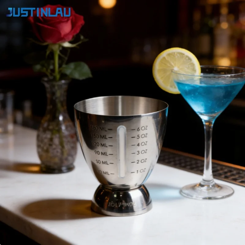 JUSTINLAU 6OZ/180ML Cocktail-Messbecher Eiförmiger Bar-Messbecher für Whiskey und Wein Edelstahl Bar- und Cocktailglas mit Skala