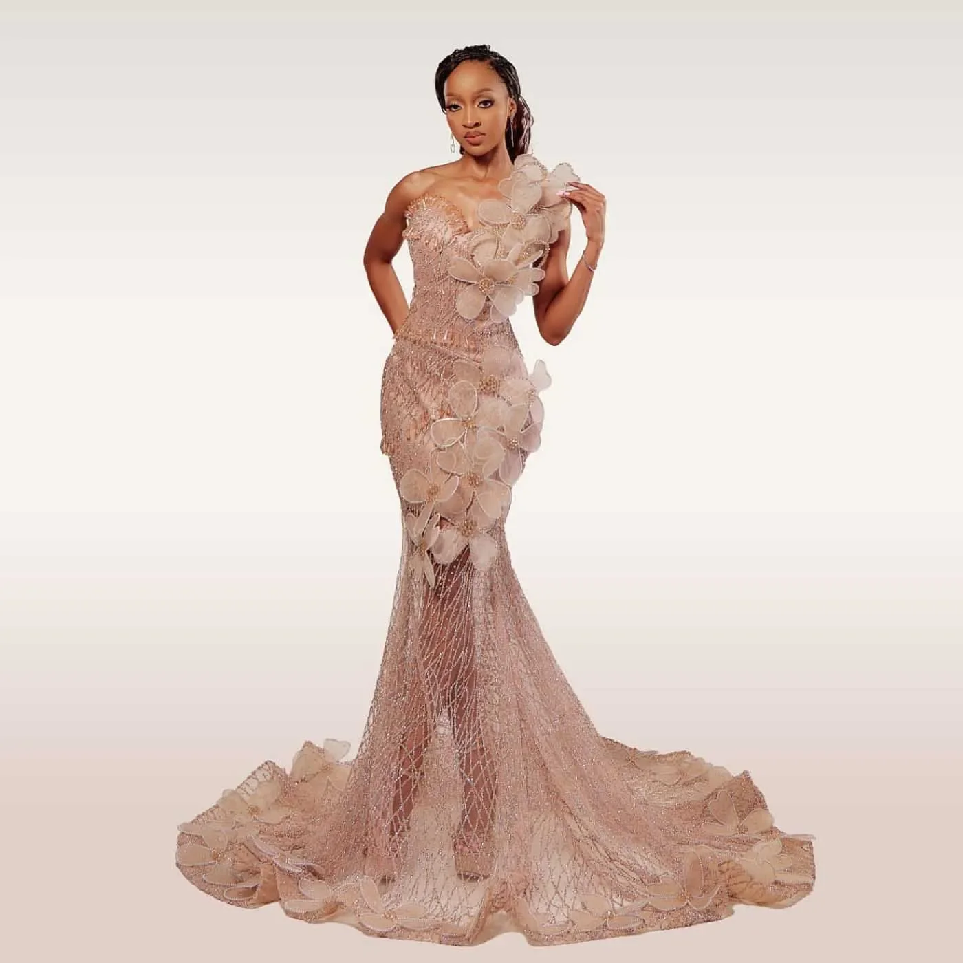 

Платье на день рождения в африканском стиле Aso Ebi, эффектное кружевное вечернее платье русалки с блестками, свадебное вечернее платье ручной работы с цветами и бисером