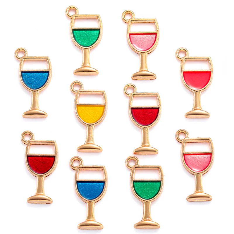 10Pcs 8x16mm Diy Japanese Popular Alloy Enamel Wine Glass Pendant Suitable For Diy Earrings/Necklaces/Keychain Accessories