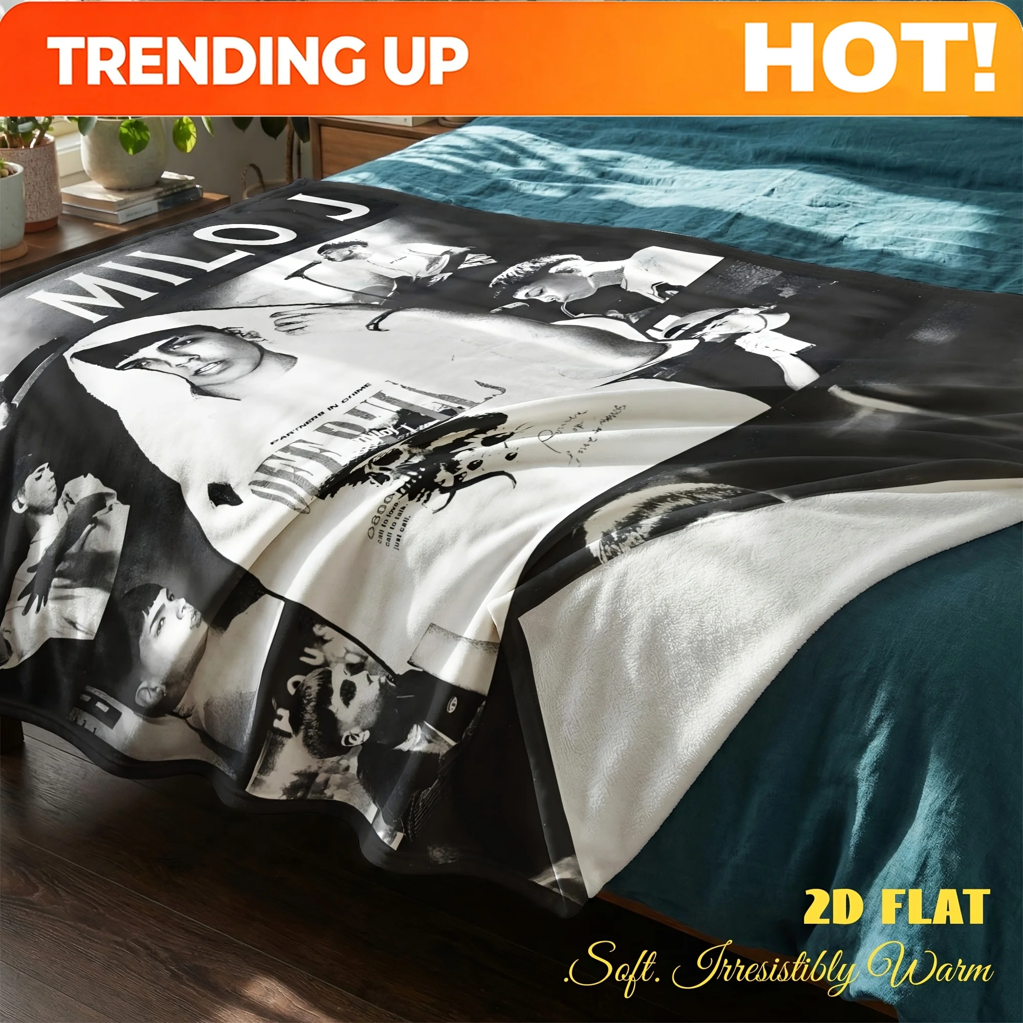 Customize 1pc Milo J Milo J Album Cover Throw Blanket, Soft Flannel Throw, Spring Break Travel Essential Aesthetic Room