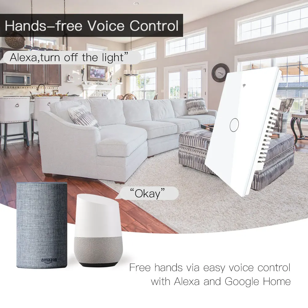 Tuya US WiFi+Bluetooth Smart Switches  Neutral Wire Required 1/2/3 Gang Light WiFi Touch Switch Work with Alexa Google Home