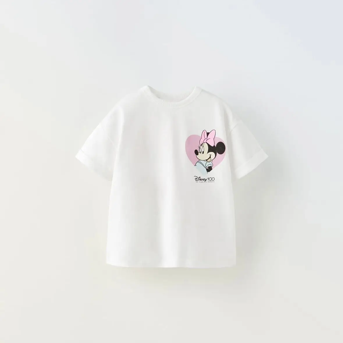 Girls Minnie Printing Tees White T-shirt Fashion Casual Loose Round Neck Base Shirt Simple Versatileple