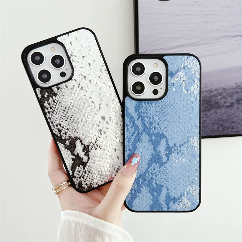 Fashion brand lovely snakeskin leather phone case For iphone 16 15 14 13 12 Pro Max soft cover fundas