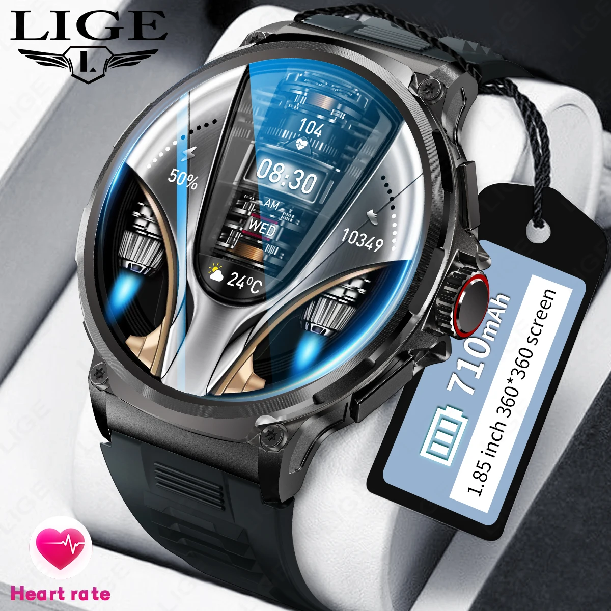 

LIGE Новые для Huawei Xiaomi GPS Смарт-часы для мужчин 1,85-дюймовый Ultra HD Bluetooth-вызов 710 мАч Большая батарея Водонепроницаемые умные часы