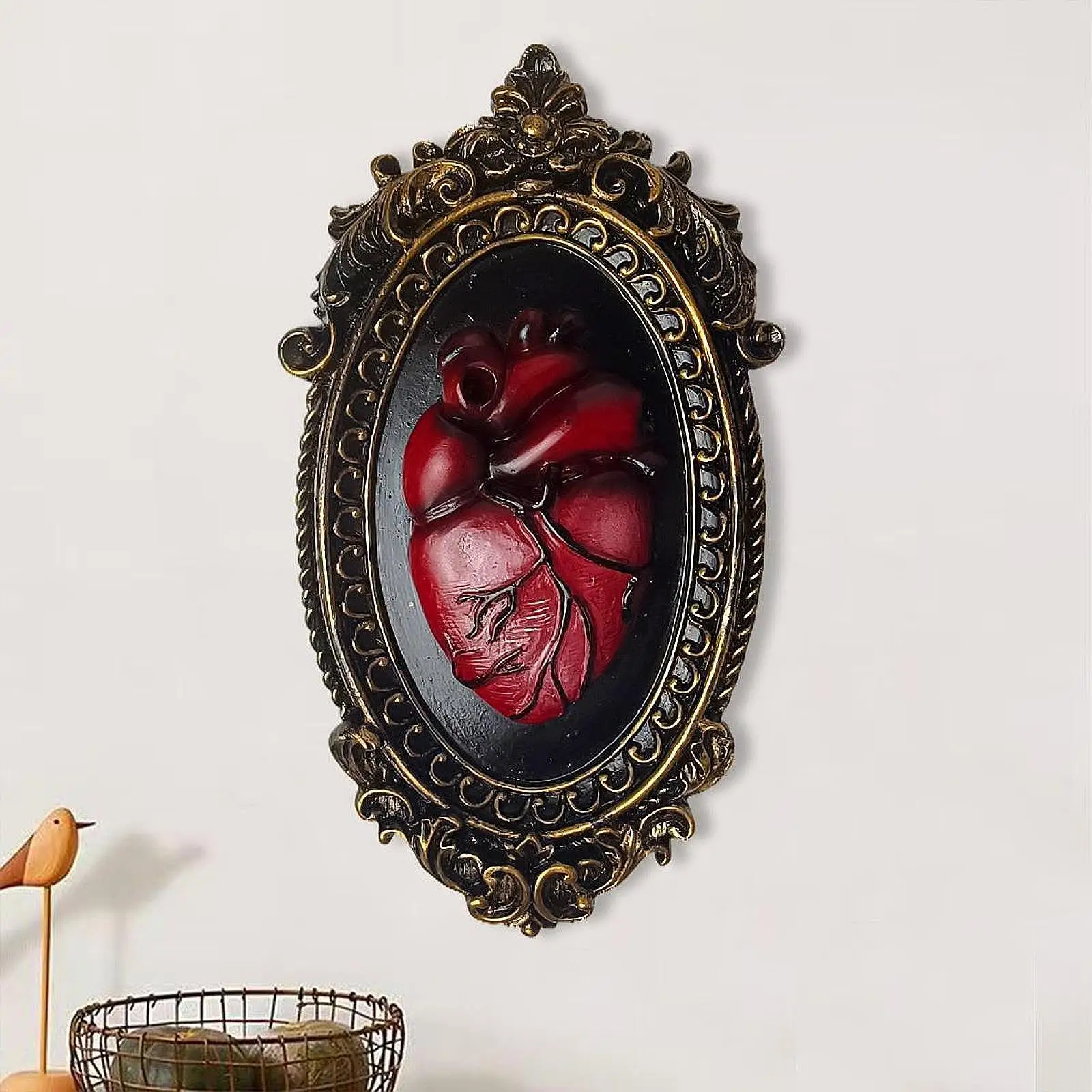Heart Wall Sculpture Vintage Art Craft Artwork Wall Decoration Halloween Gift Heart Ornament for Home Hallway Cafe Shop Bedroom