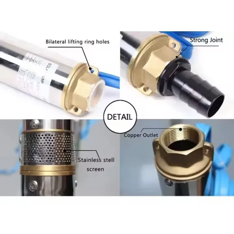 

750W Solar Powered Brushless Stainless Steel Submersible Water Pump 5.2m³/h Flow Rate High Pressure Centrifugal Pump for Farming