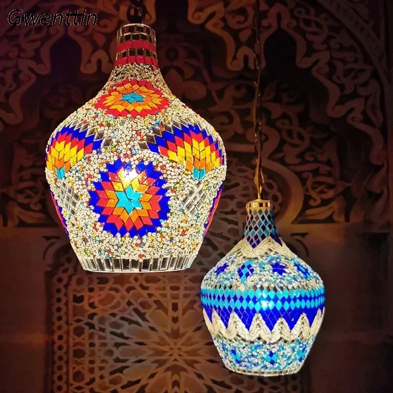 Bohemian Art Vase Chandelier Ceiling Home Room Decor Turkish Handmade Glass Lighting Fixtures Pendant Light Bedroom Hanging Lamp