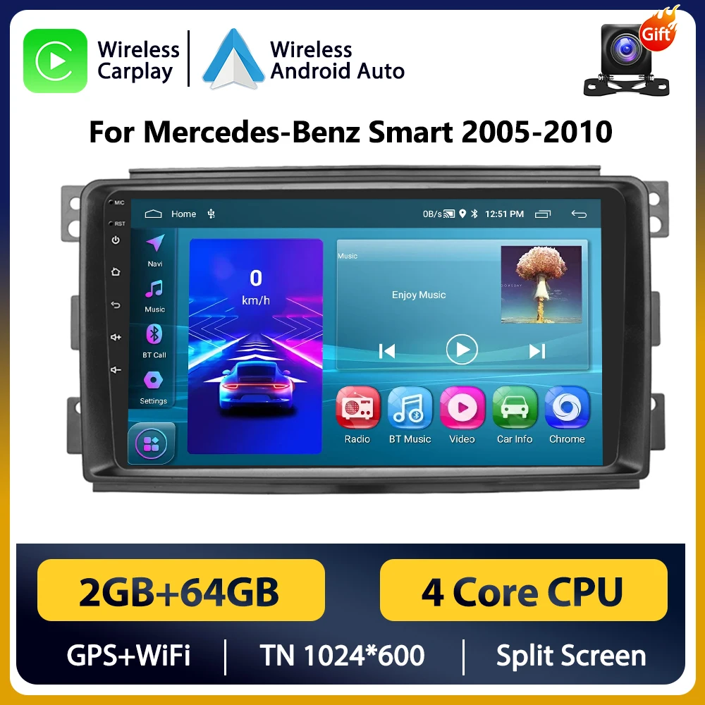 Podofo Android Car Radio For Mercedes-Benz Smart Fortwo 2005-2010 Android Auto 2 Din Multimedia Player Navigation GPS BT FM RDS image 3