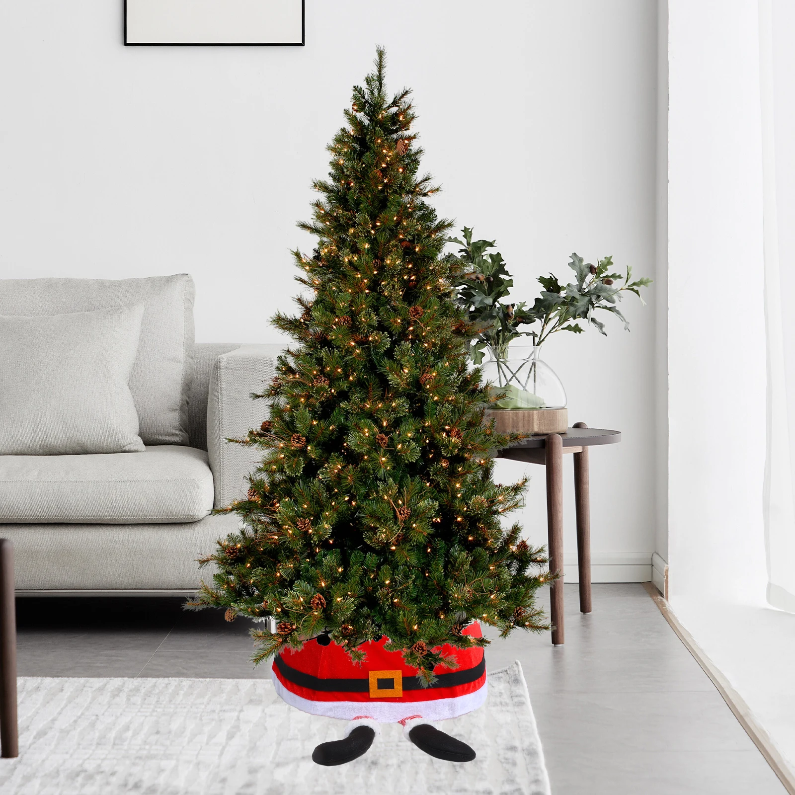 

Christmas Tree Skirt Collar Santa Claus Themed Farmhouse Decorative Base For Artificial Tree Home Party Decoration Easy Assembly