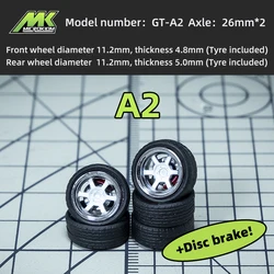 Microkiom 11.2mm 1/64 Car Model GT Series Modified wheel belt Metal shaft injection wheel Disc brake (larger size)