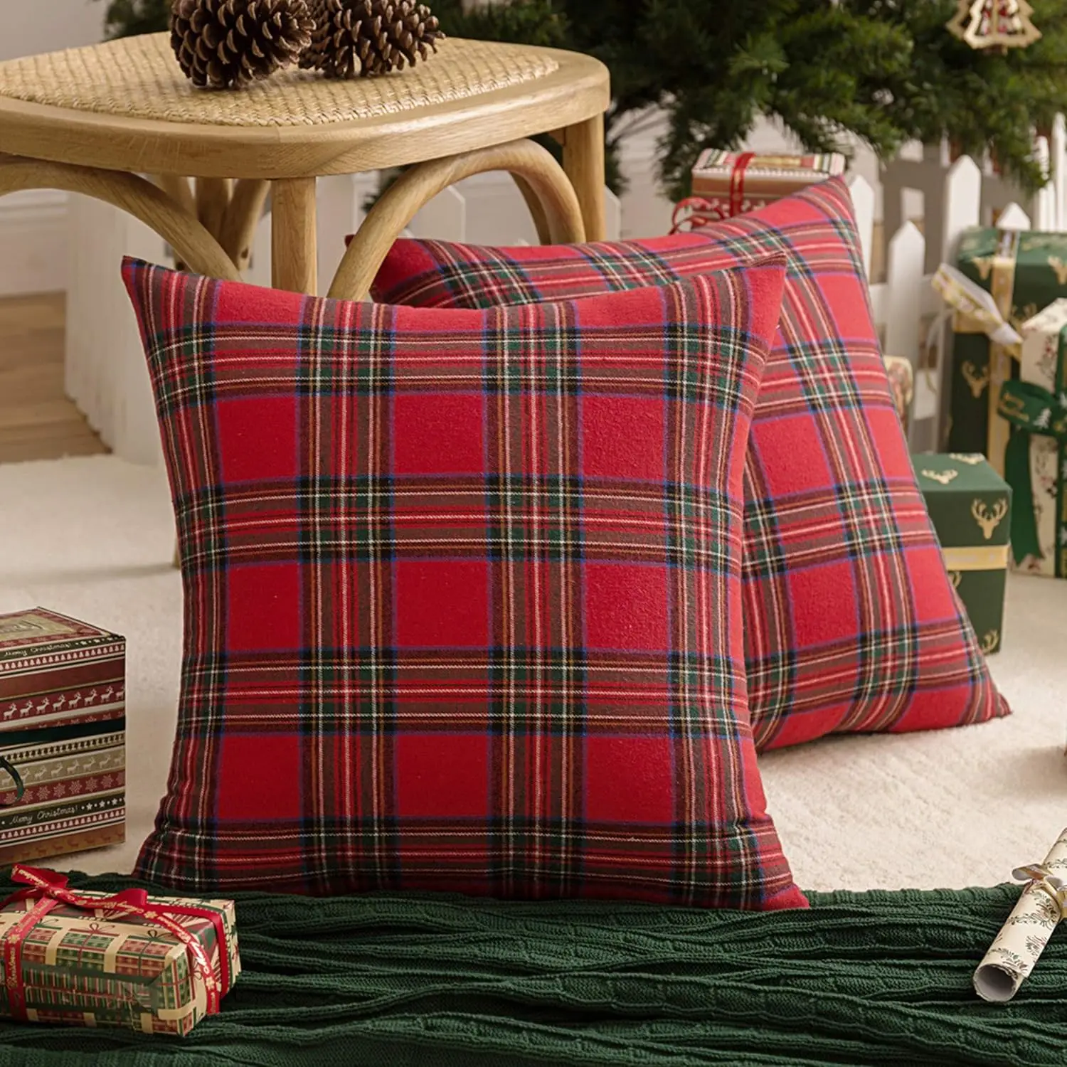 45x45cm Christmas Pillow Cases Red Checkered Cushion Cover Decorative Pillow Cover for Sofa Plaid Pillowcase Festive Decor