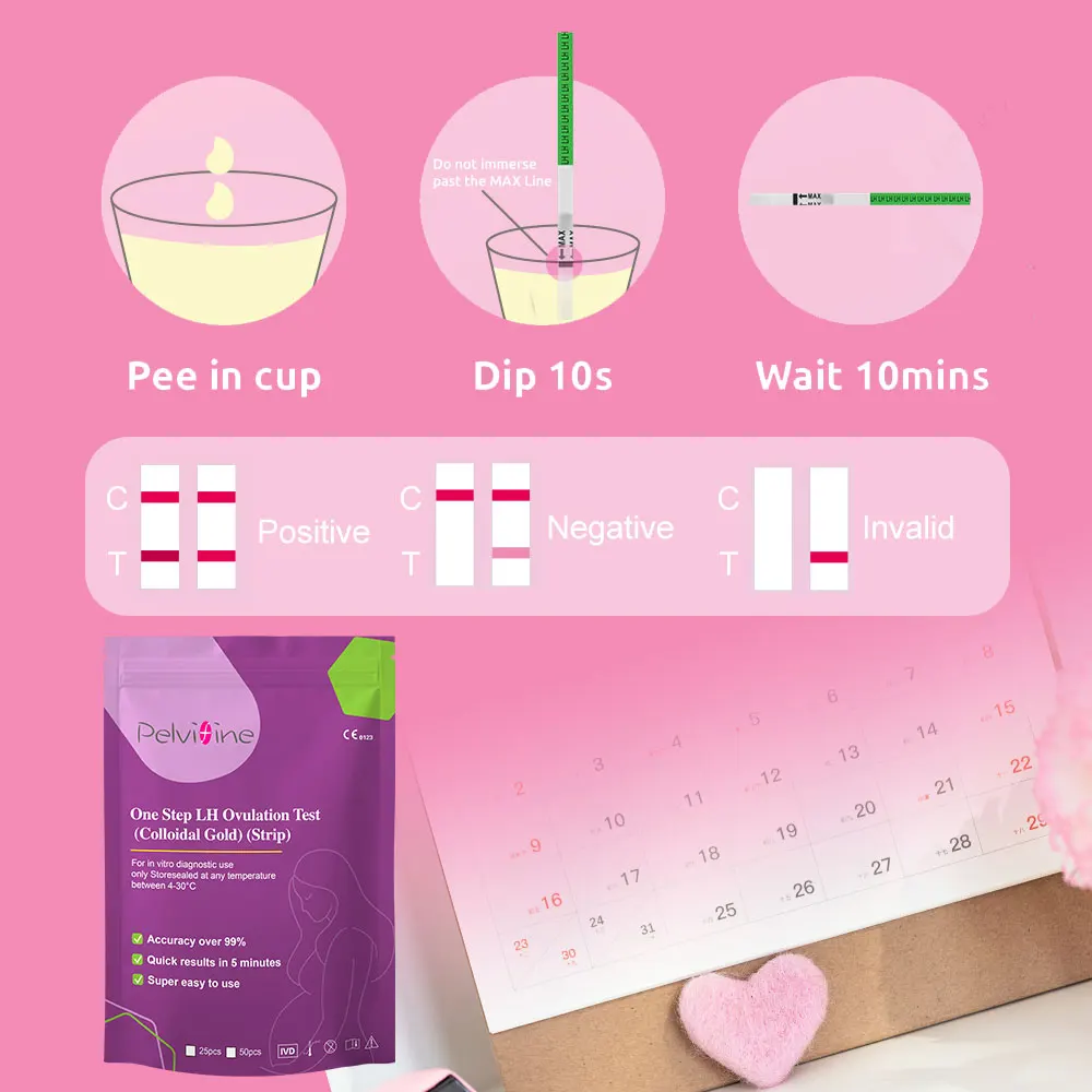 Pelvifine 25/50/100 One-Step LH Ovulationsteststreifen mit Urinbechern - 99% Genauigkeit, 5-Minuten-Schnellergebnisse, Einfach zu Verwendender Ovulationstest – Detail 3