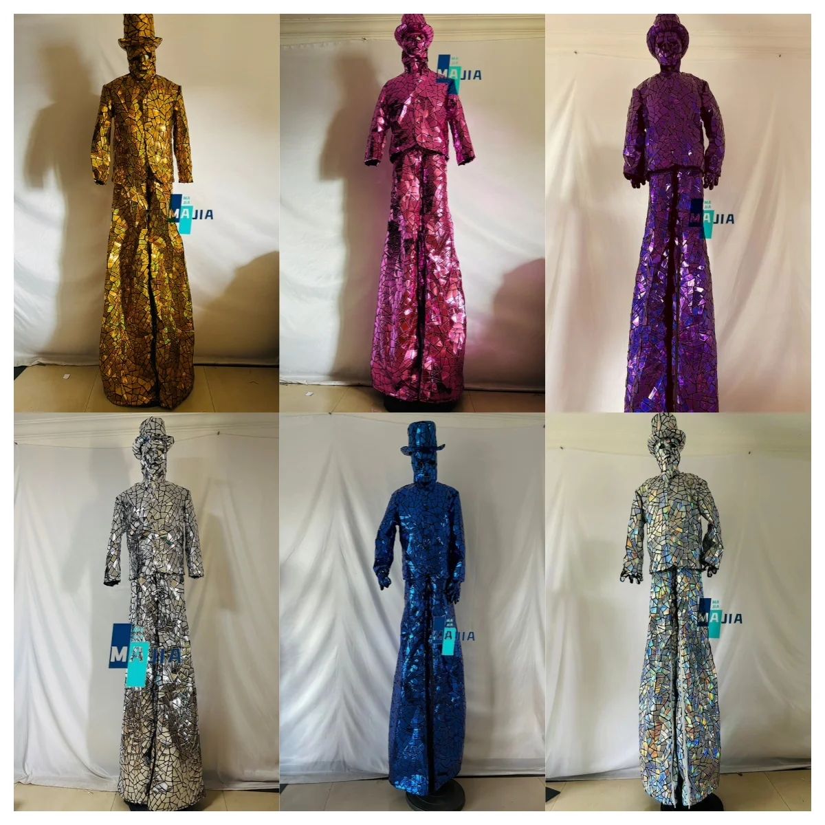 

Костюм на ходулях с золотыми зеркальными блестками, костюм с лазерной вышивкой из нестандартной алмазной пленки для вечеринок и выступлений