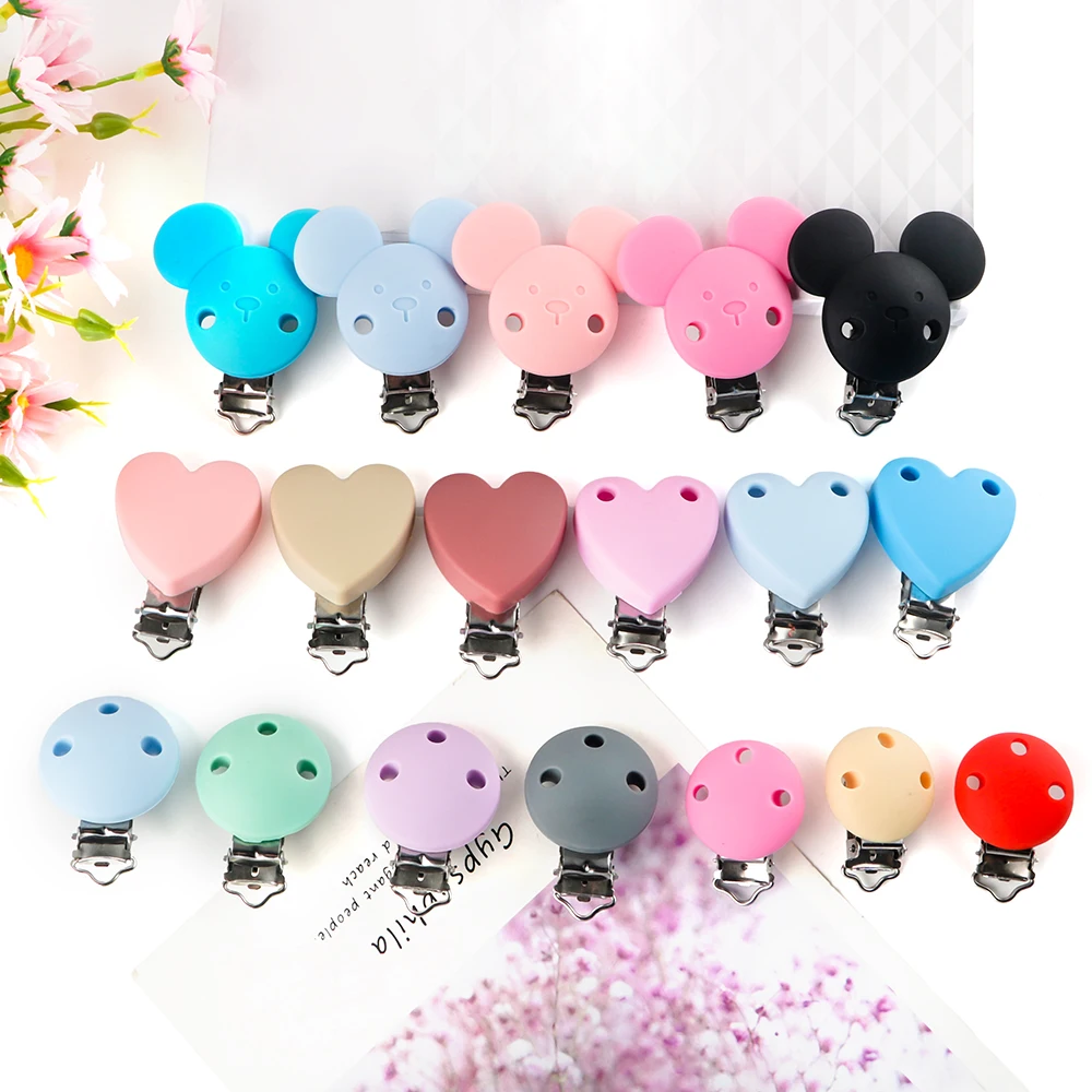 Kovict  3Pcs/Lot Silicone Clips 30mm Round Shaped Dummy Holder Heart Pacifier Clips DIY Pacifier Chain For Jewelry Making