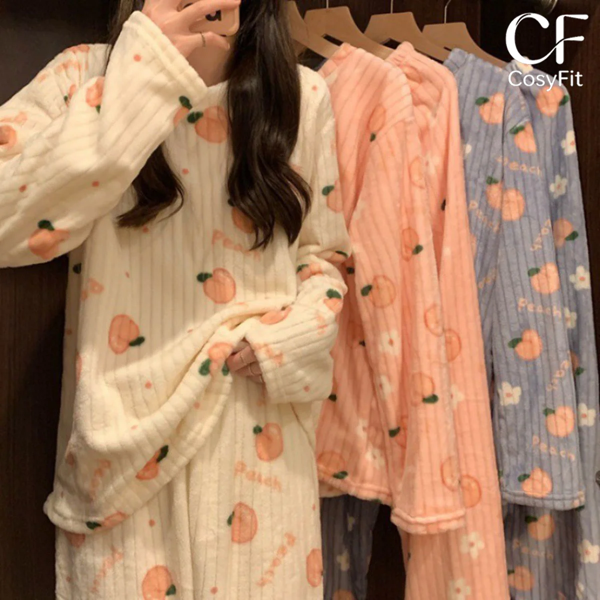 Winter Women's Pajamas Homewear Suit New Coral Fleece Warm Set of Fall and Winter Comfortable Warm Pajamas Homewear Suit