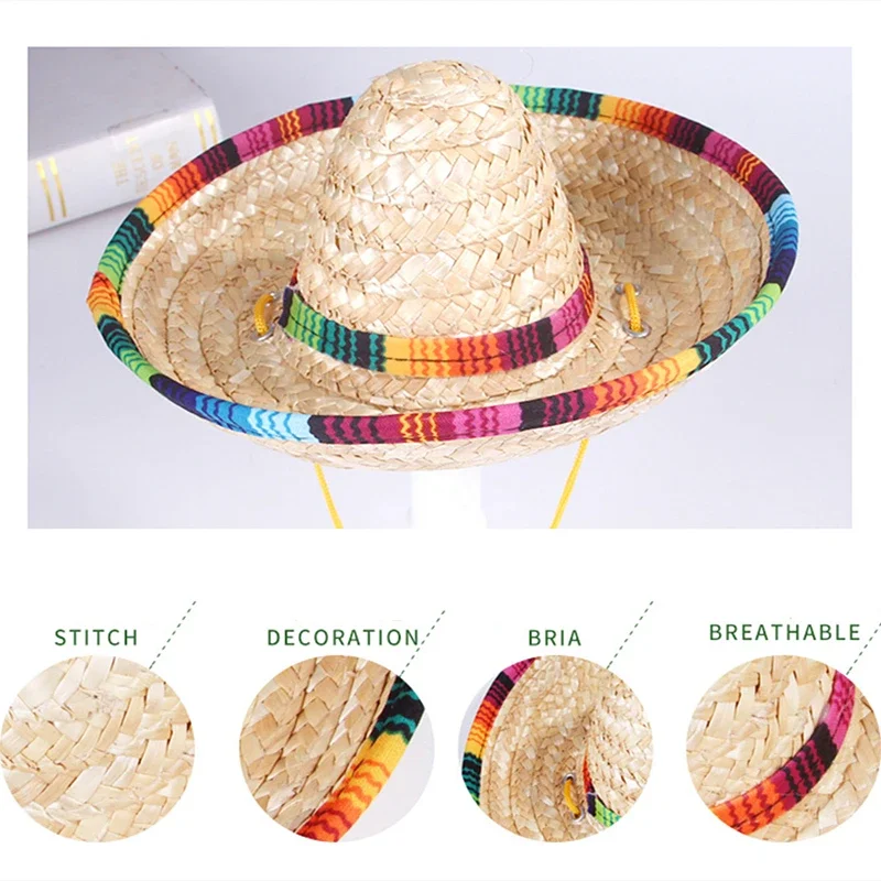 Pet Dogs Straw Hat Mini Sombrero Cat Sun Hat Beach Party Straw Hats Dogs Hawaii Style Hat For Dogs Funny Accessories