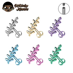 ASTM F136 Titanium Piercing 16G 18G Internal Thread Leaves Earring Flat Tragus Nose Stud Labret Anodizing Body Piercing Jewelry