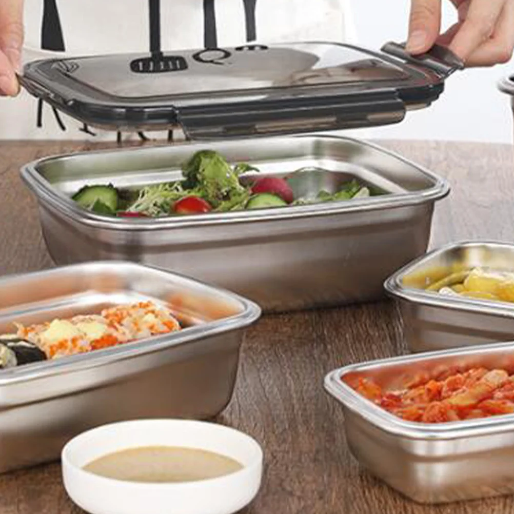 

Premium Stainless Steel Food Storage Containers 350Ml Black Refrigerator Box Sealed Crisper Container Kitchen Essentials