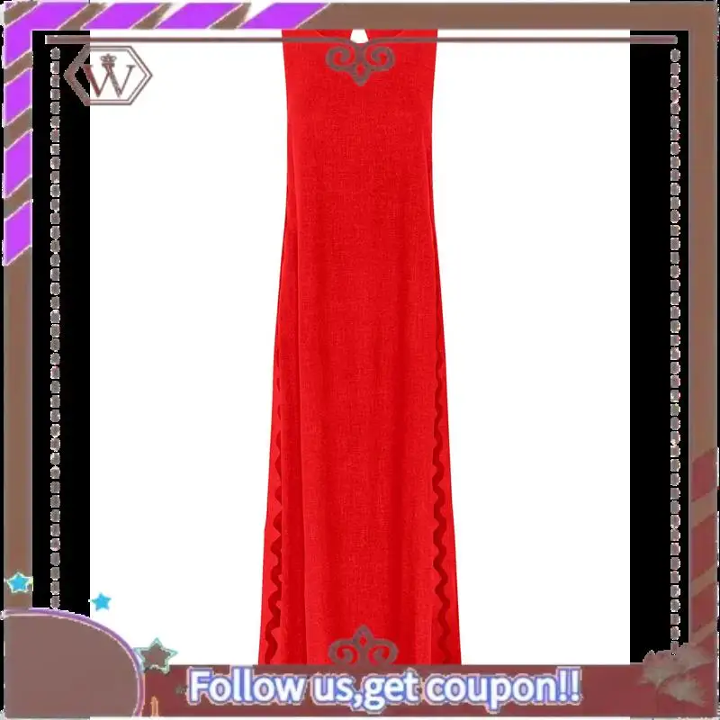 

A95D-Women's Casual Fashion Sleeveless Round Neck Solid Color Stitching Lacework Slit Mid-Length Dress