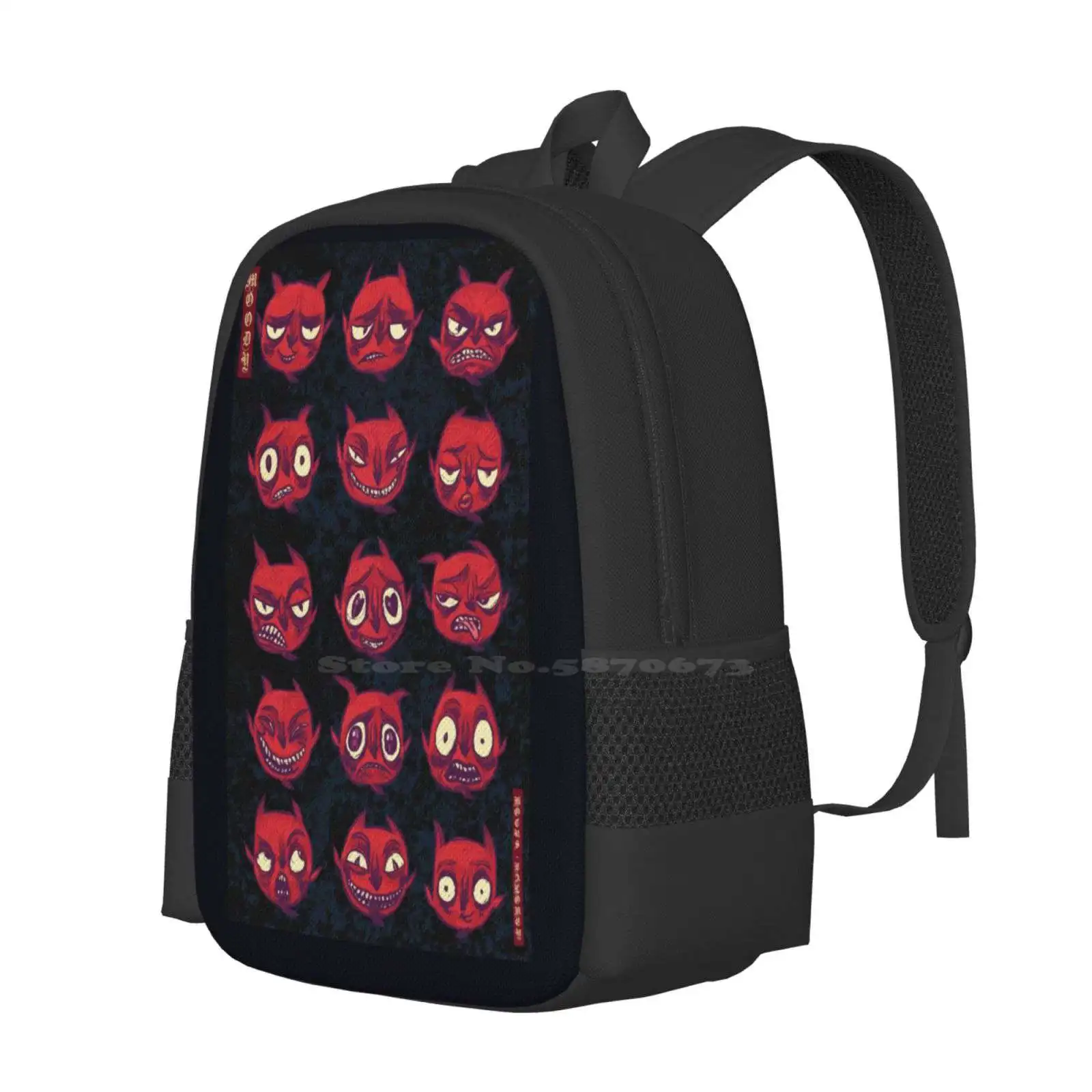 Moody ( Dark Version ) Pattern Design Laptop Travel School Bags Devil Demon Cartoon Faces Facial Expressions Emotional Range