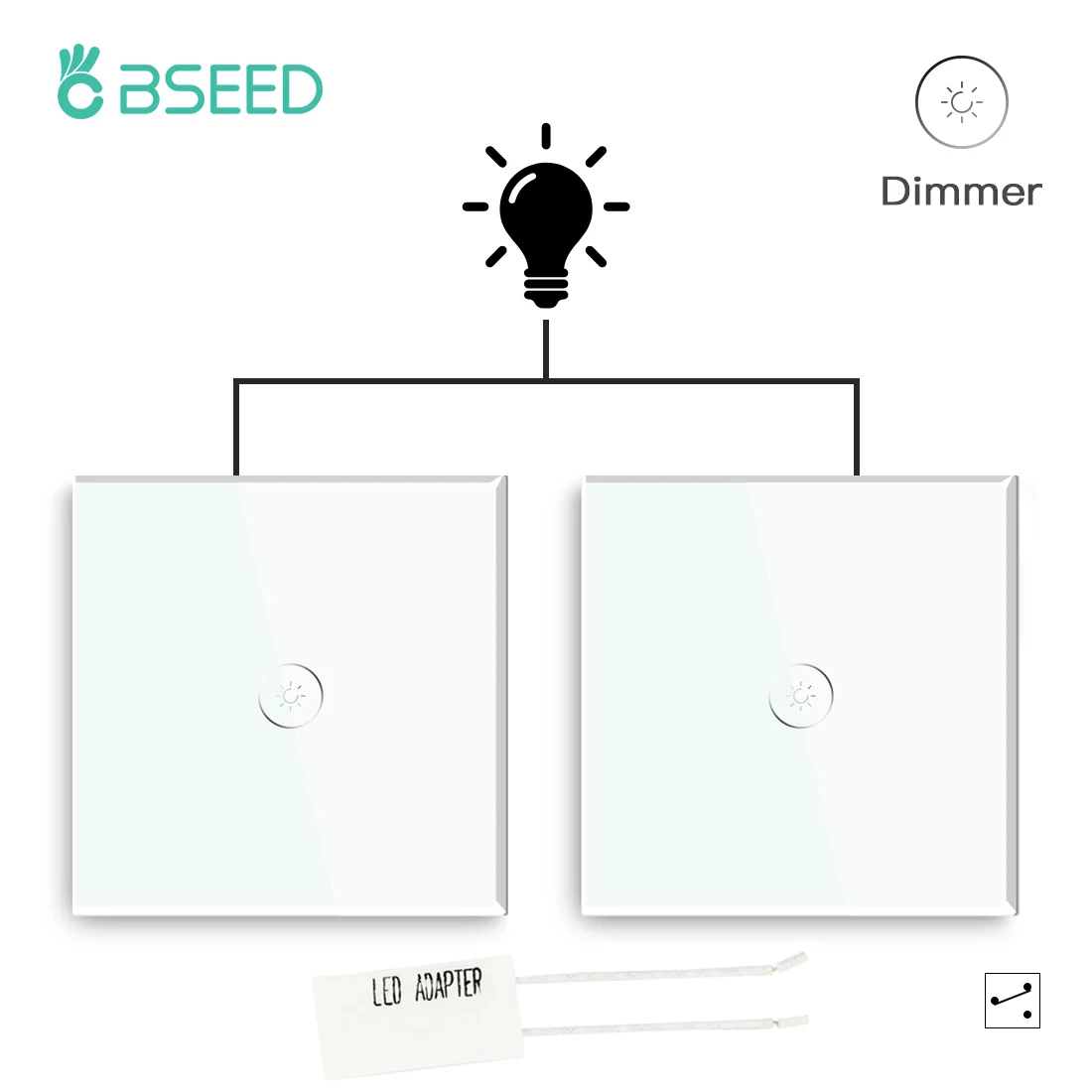 

BSEED 2Pieces Dimmer Wall Switches EU Standard 1Gang 2Way Touch Sensor Switch Crystal Panel Wall Dimmable Led Light Switches