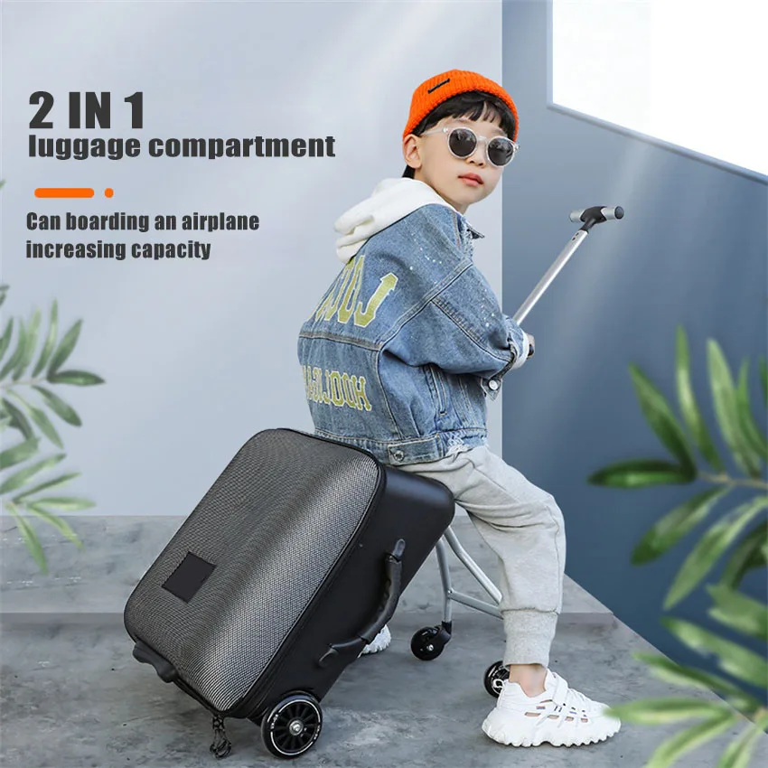 Kids Suitcase Baby Sitting On Scooter Trolley Tavel Bag Suitcase Carry On Rolling Luggage Case For Kids Portable