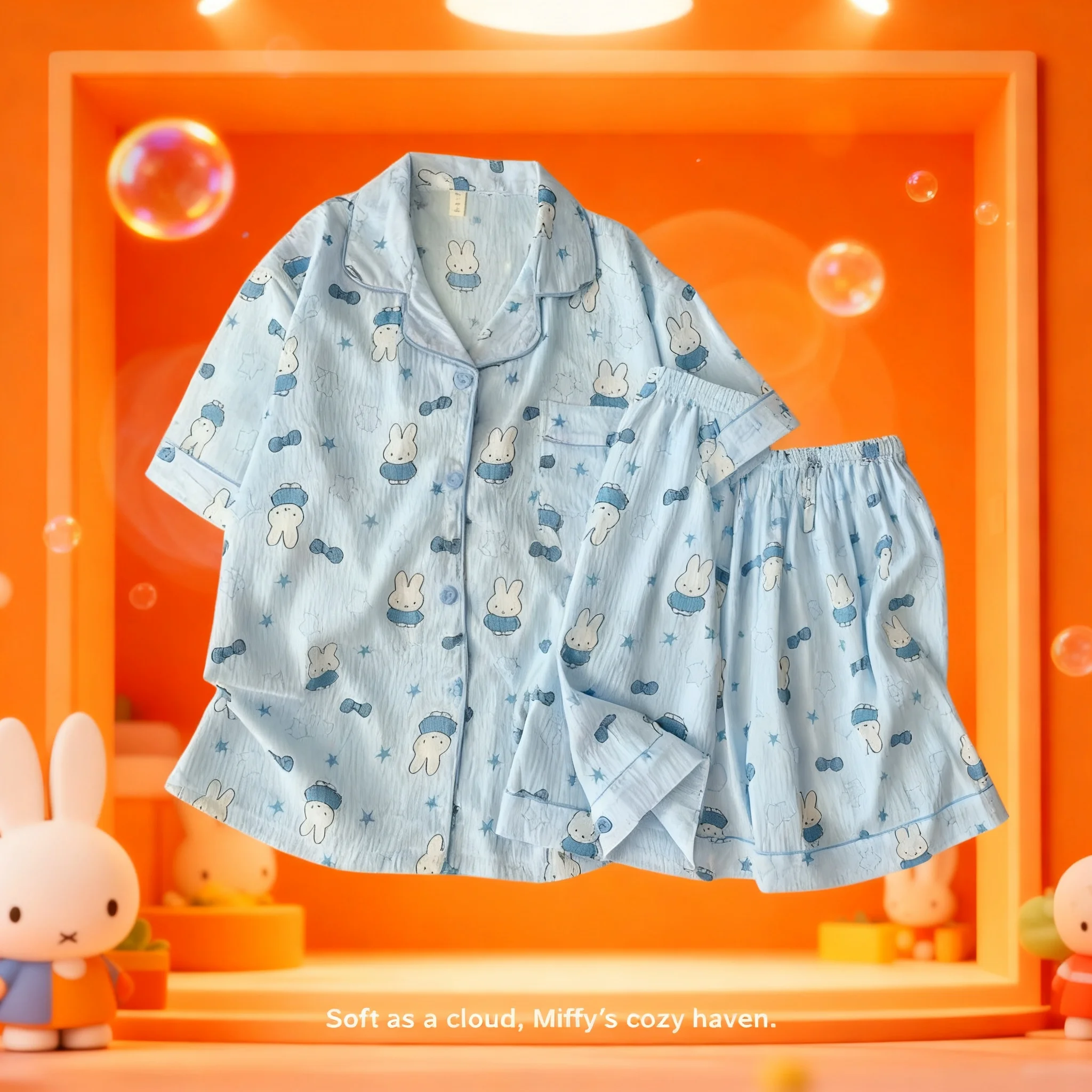 New Creative Cartoon Miffy Rabbit Casual Cute Short Sleeve Pajamas Short Pants Set Soft Comfortable Home High Value for Girls