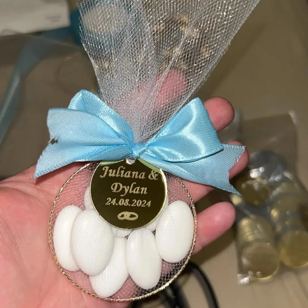 20/50/100 Uds. Nombre personalizado decoración de bautismo de bebé regalo personalizado pastel de cumpleaños regalo grabado espejo acrílico etiquetas para fiesta de boda