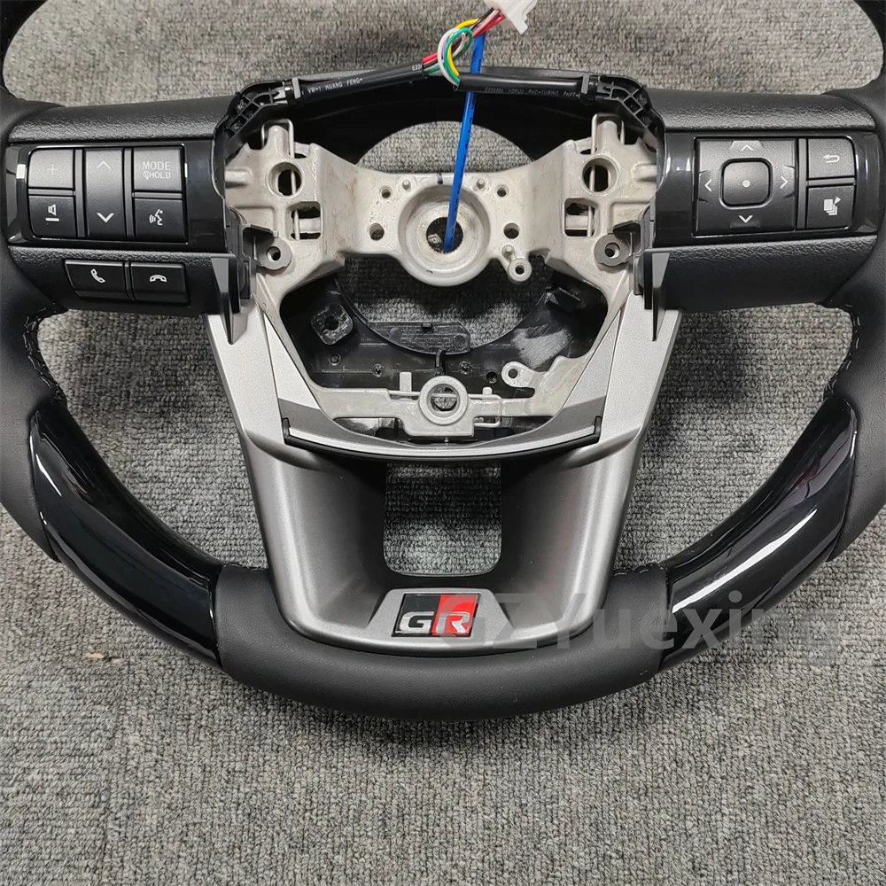 Piano Black Steering Wheel Fit for Hilux Fortuner LC79 GR Wood Real Leather Steering Wheel