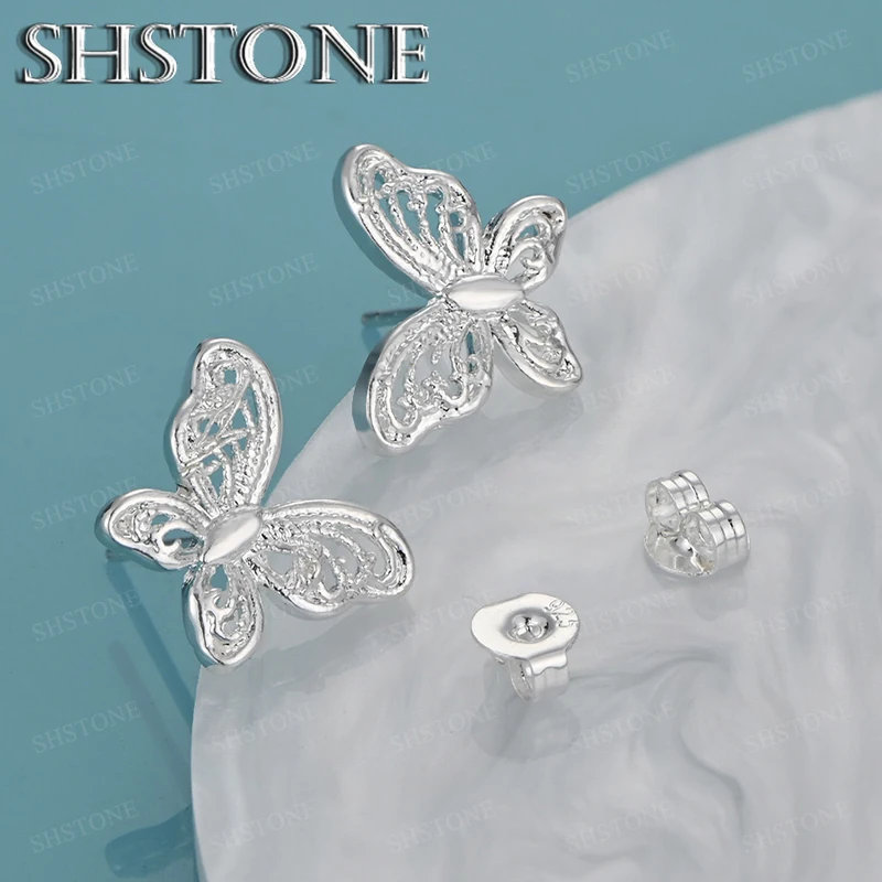 High Quality 925 Sterling Silverjewelry Accessories Charm Women Classic Butterfly Stud Earrings Sweet Style Gift Birthday Party