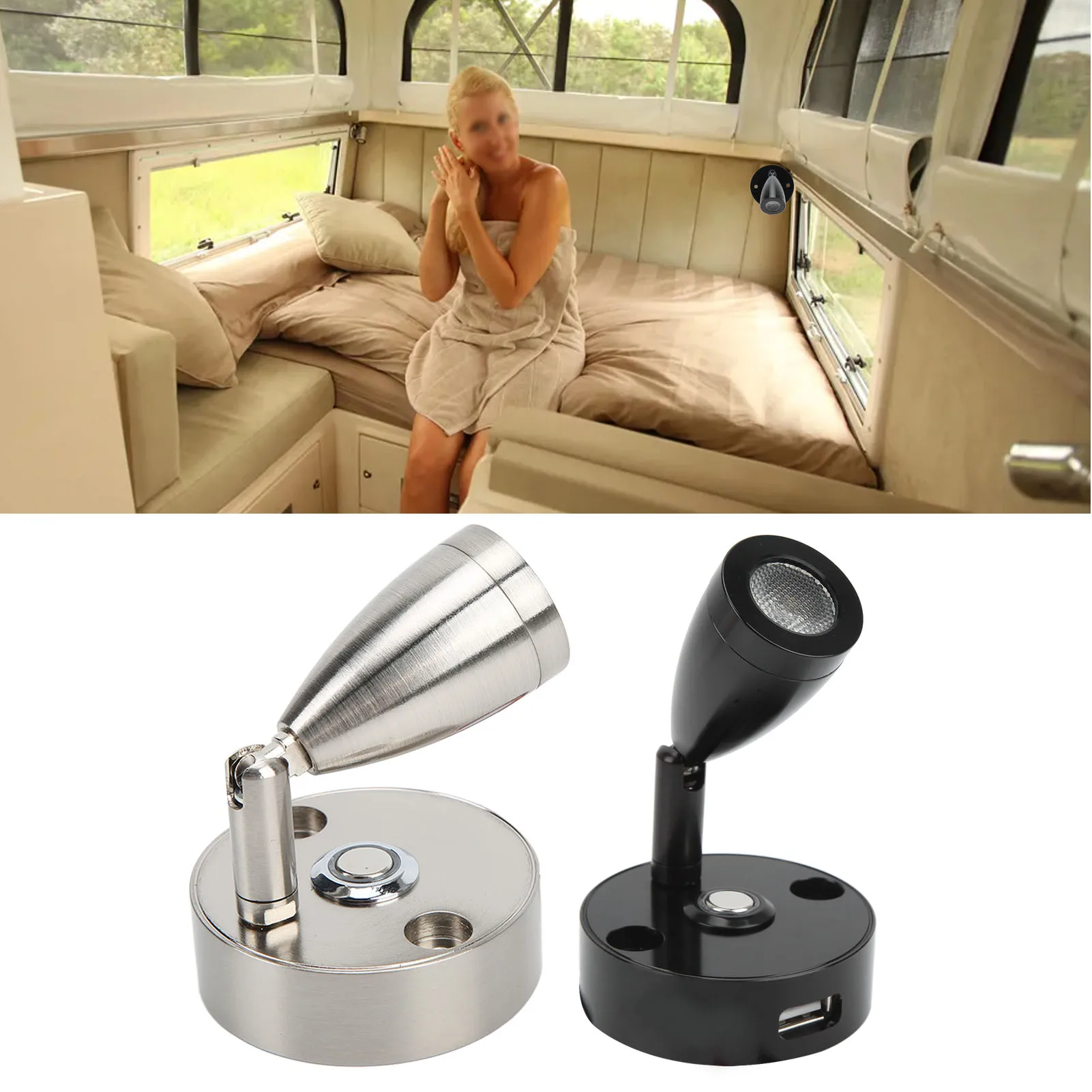 Interior Bedside Spotlight 12-24V 3W Anti Glare LED RV Reading Light for Book Map Lamps for Camping Trailers Yachts
