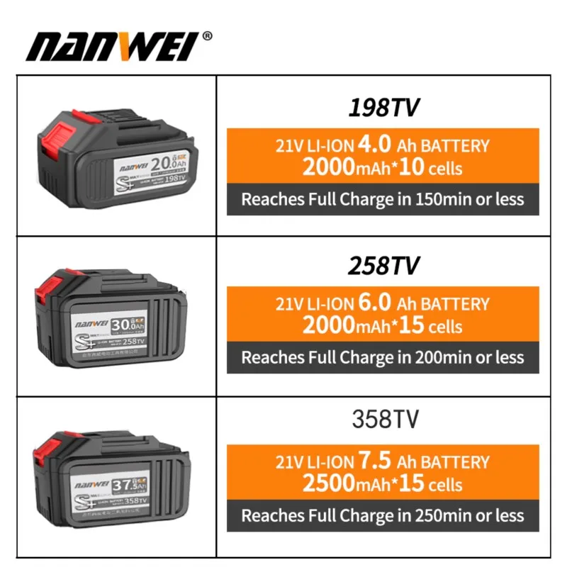 NANWEI 21V 13mm 200Nm Cordless Drill Industrial Grade Brushless Impact Drill 1/2\